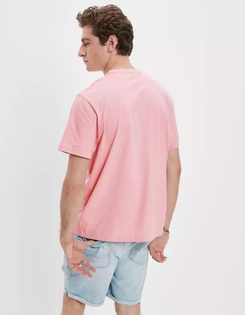 T Shirt Graphique American Eagle AE Super Soft Logo Rose Homme | CJS-11613952